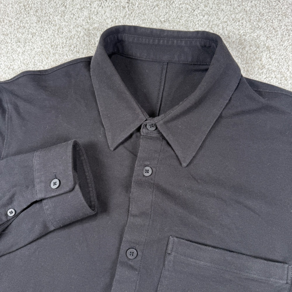 Lululemon Button Down Shirt Mens Large Black Long Sleeve Stretch Pocket Casual